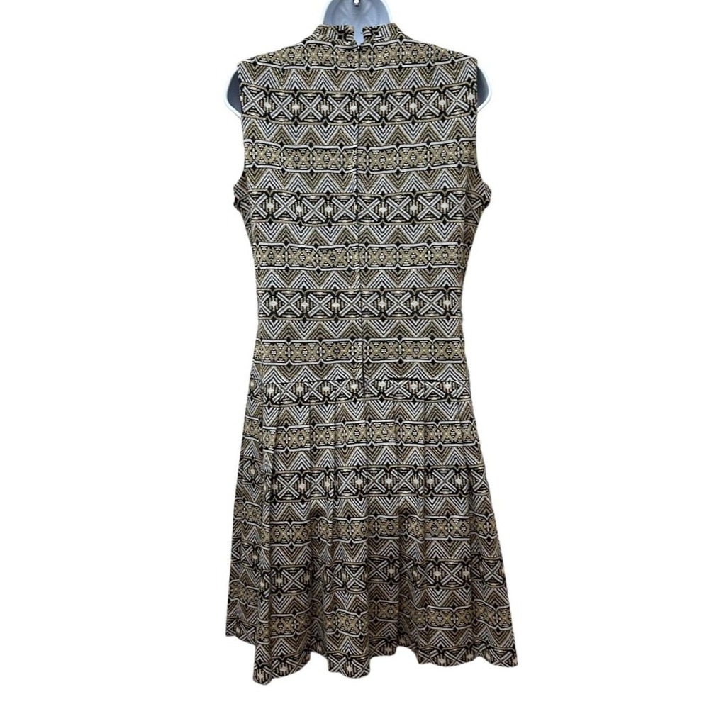 Vintage Barron London Gold Metallic Geometric Knit Drop Waist Pleated Dress 14 - Picture 2 of 13